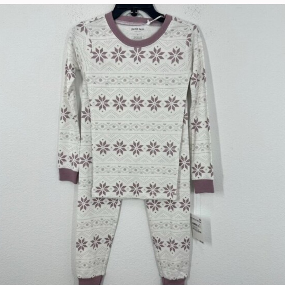 Petit Lem White and Purple Kids Pajama Set